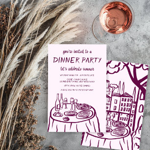Whimsical Dinner Party Balcony Custom Hand-drawn Invitation