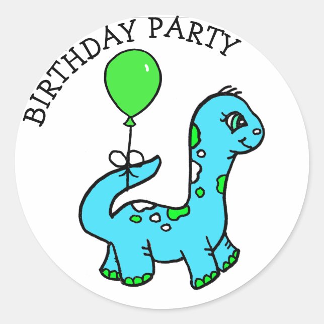 Whimsical Dinosaur Birthday Party Classic Round Sticker (Front)