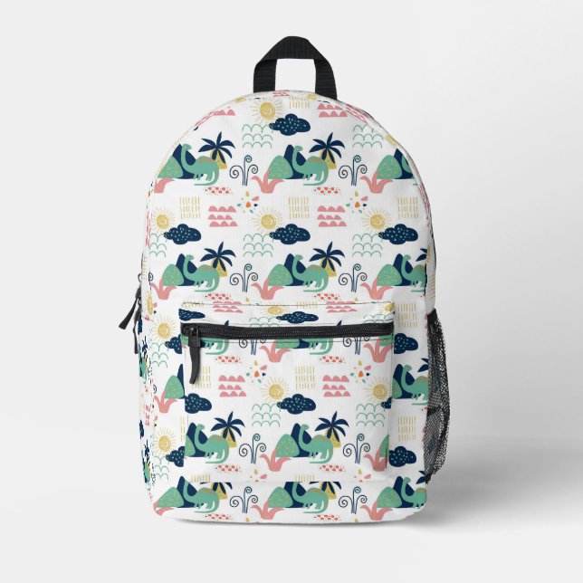 Whimsical Dinosaur Landscape Pattern Printed Backpack (Front)