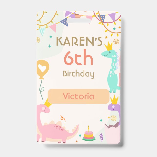 Whimsical Dinosaur Princess Birthday Badge (Front)
