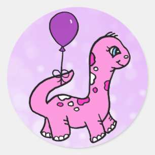 Whimsical Dinosaur with Balloonf Classic Round Sticker