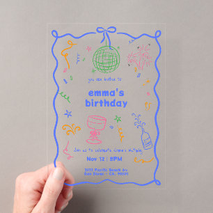 Whimsical Disco Birthday Colour Acrylic Invitations
