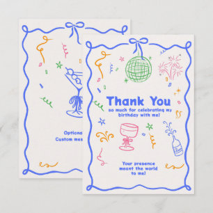 Whimsical Disco Birthday Pastels Colourful Thank You Card