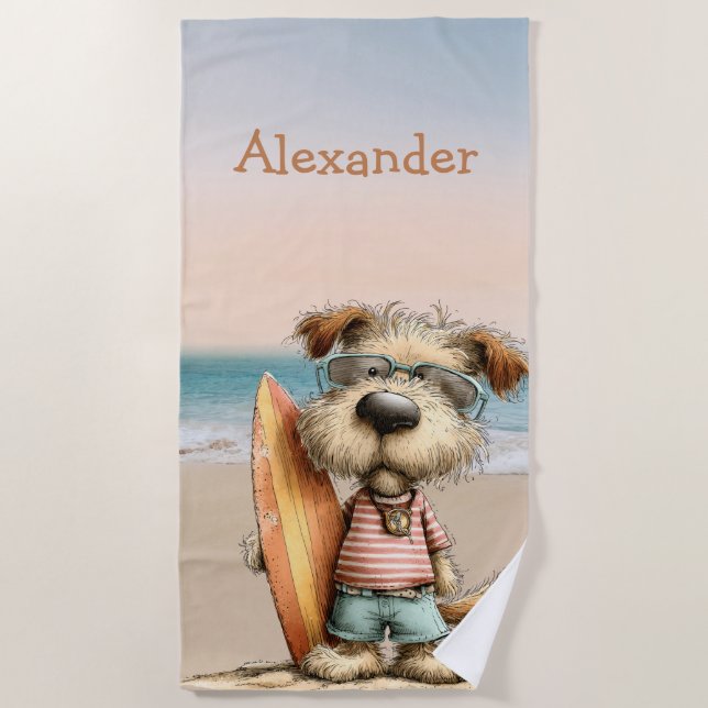 Whimsical Dog Beach Scene Personal Towel (Front)