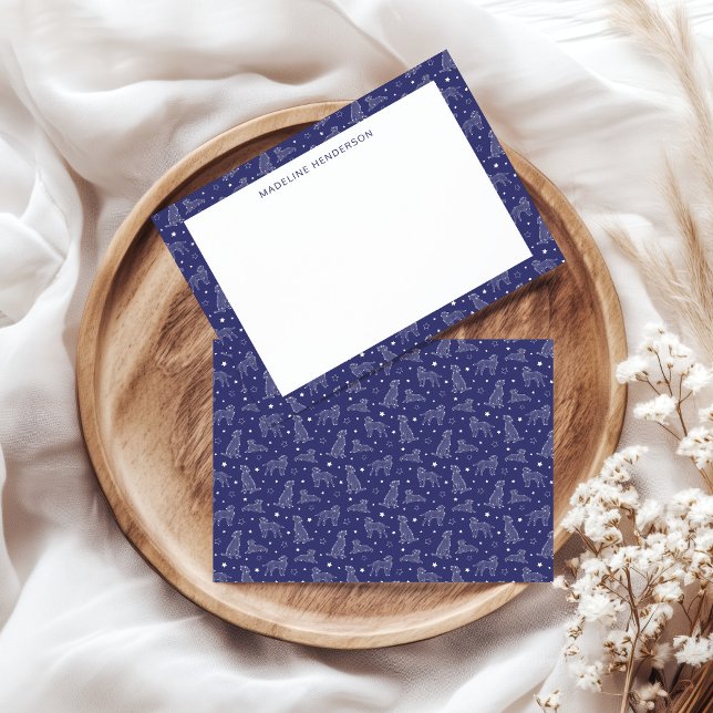 Whimsical Dog Constellations Dark Blue Monogram Card (Creator Uploaded)