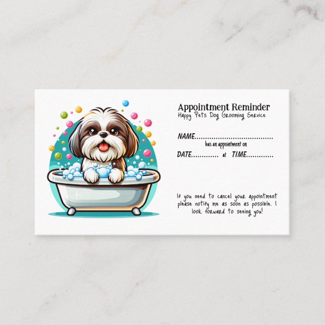 Whimsical Dog Grooming Appointment Reminder Card (Front)
