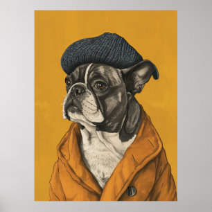 Whimsical Dog in Beret Poster