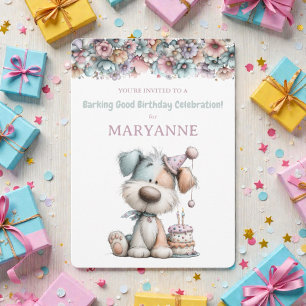 Whimsical Dog Watercolor Birthday Invitation