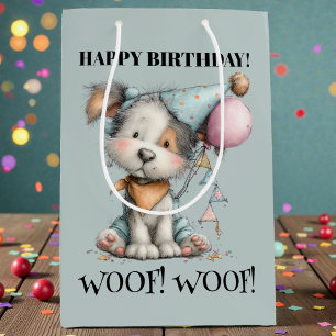 Whimsical Dog Watercolor Birthday Medium Gift Bag