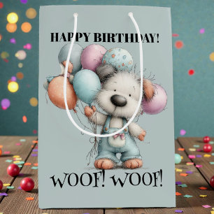Whimsical Dog Watercolor Birthday Medium Gift Bag