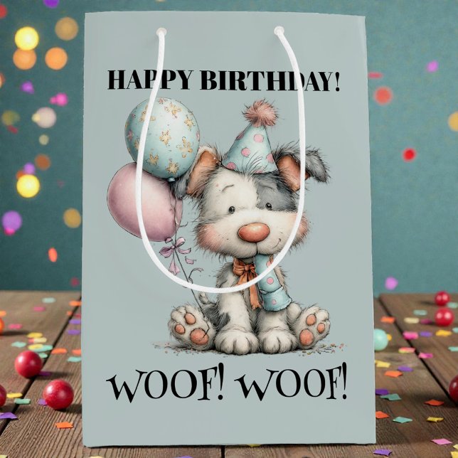 Whimsical Dog Watercolor Birthday Medium Gift Bag (Creator Uploaded)