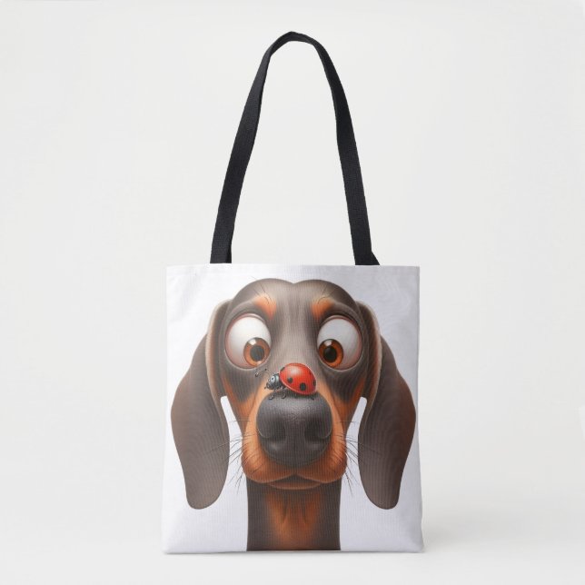 whimsical dog with ladybug tote bag (Front)