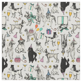 whimsical dogs birthday party celebration  fabric