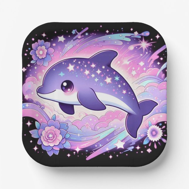 Whimsical Dolphin Baby Shower Paper Plate (Front)