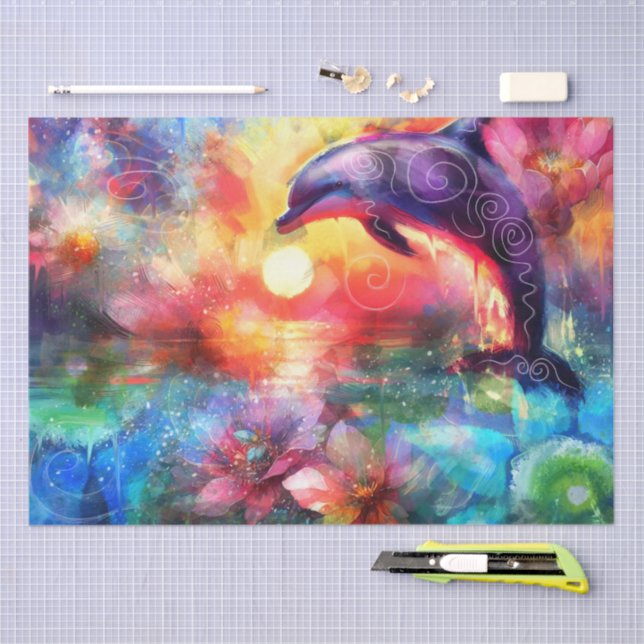 Whimsical Dolphin Coastal Nautical Decoupage Tissue Paper (Craft)