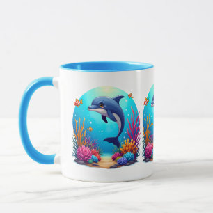 Whimsical Dolphin in Vibrant Coral Reef Mug