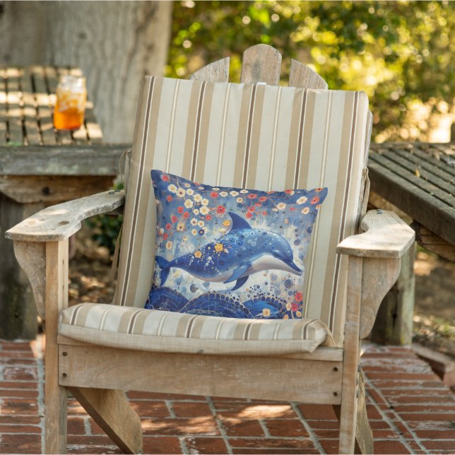 Whimsical Dolphin Outdoor Pillow (Chair)