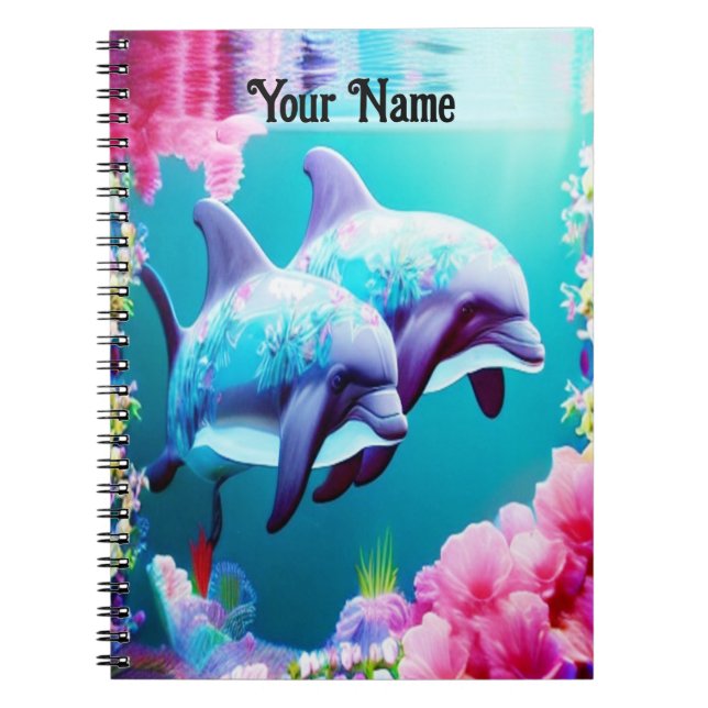 Whimsical Dolphins and Floral Underwater       Notebook (Front)