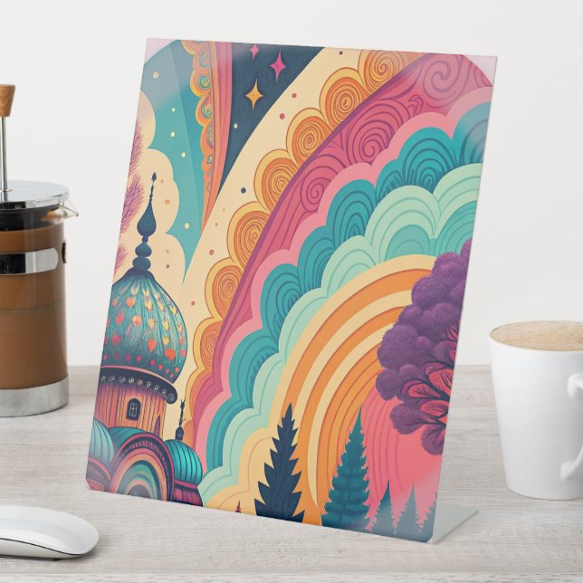 Whimsical Dome Rainbow Pedestal Sign – Customize (In SItu)