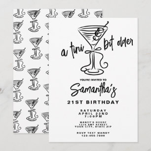 Whimsical Doodle A Tini Bit Older 21st Birthday Invitation