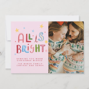 Whimsical Doodle All is Bright Holiday Card