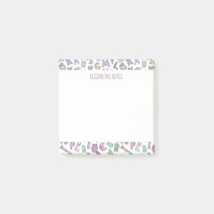 Whimsical doodle alphabet letters post-it notes