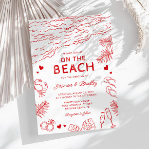 Whimsical Doodle Beach Wedding Invitation