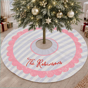 Whimsical Doodle Blue Pink Christmas Party Brushed Polyester Tree Skirt
