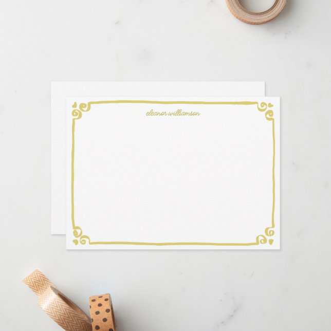 Whimsical Doodle Border Personalized Stationery Card (Front/Back In Situ)