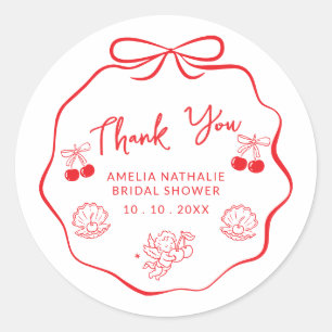 Whimsical Doodle bow bridal shower thank you Classic Round Sticker