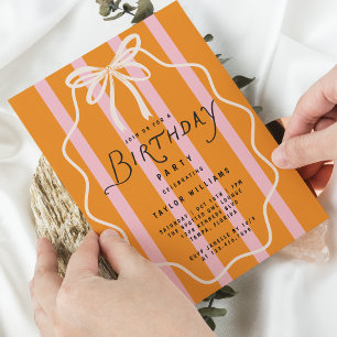 Whimsical Doodle Bow Stripes Simple Minimal Invitation
