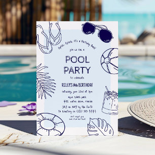 Whimsical Doodle Boy Pool Party Birthday Invitation