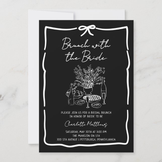 Whimsical Doodle Brunch with the Bride Red Pink  I Invitation (Front)