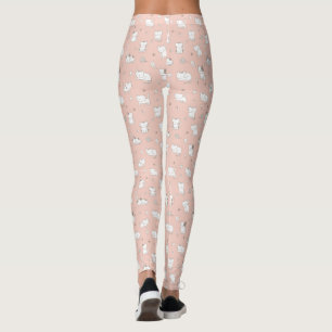 Whimsical Doodle Cats on Pink Leggings