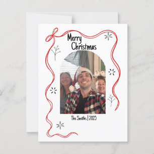Whimsical Doodle Christmas Card with Photo