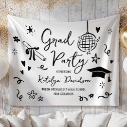 Whimsical Doodle Grad Party Graduation Backdrop Tapestry