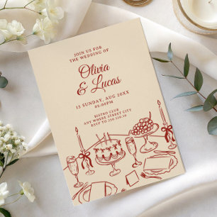 whimsical doodle handwritten elegant wedding invitation