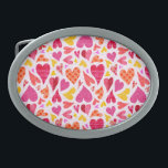 Whimsical Doodle Hearts with Patterns and Texture Belt Buckle<br><div class="desc">This pretty, whimsical pattern has interlocking hearts done in a doodle style. They're made in shades of purple, pink, orange and yellow on an off-white background. Some hearts have polka dots, others plaid or stripes. They all seem to float around each other and interlock on this sweet, fun design that...</div>