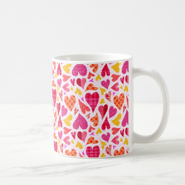 Whimsical Doodle Hearts with Patterns and Texture Coffee Mug (Right)