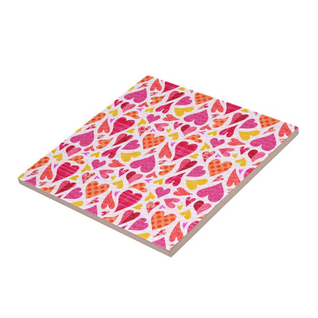 Whimsical Doodle Hearts with Patterns and Texture Tile (Side)