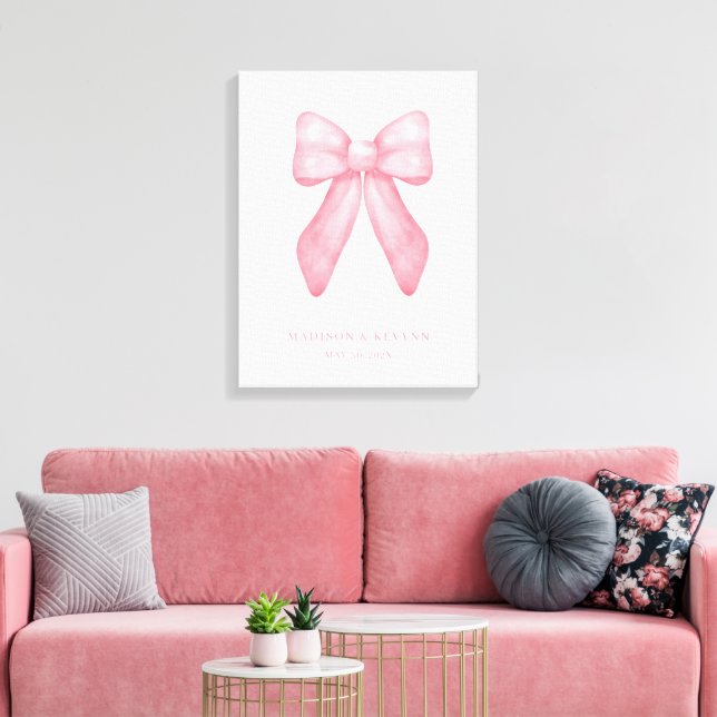 Whimsical Doodle Pink Bow | Wedding Canvas Print (Insitu(LivingRoom))