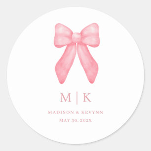 Whimsical Doodle Pink Bow Wedding Classic Round Sticker