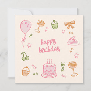 Whimsical Doodle Sketches Happy Birthday Card