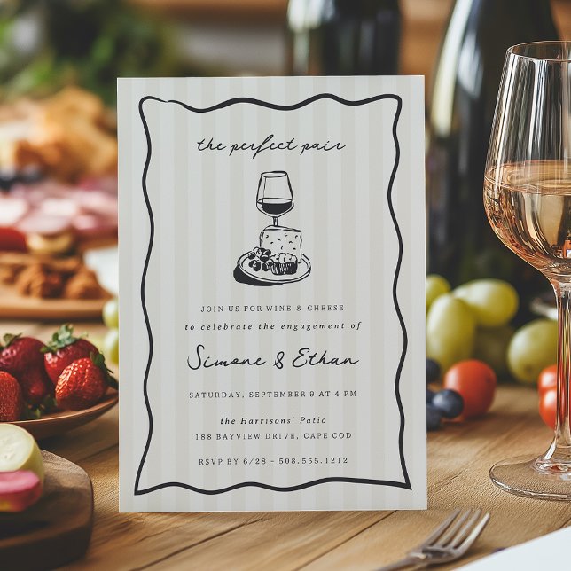Whimsical Doodle WIne & Cheese Engagement Party Invitation (Creator Uploaded)