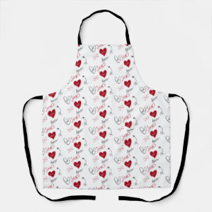 Whimsical Doodles Hand Drawn Valentines Day Apron