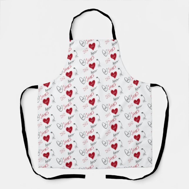 Whimsical Doodles Hand Drawn Valentines Day  Apron (Front)
