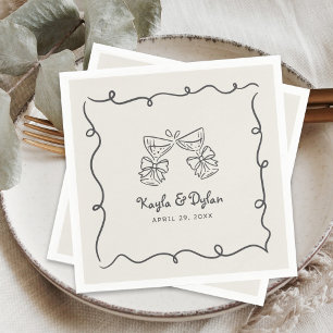 Whimsical Doodles Hand Drawn Wavy Frame Wedding Napkin