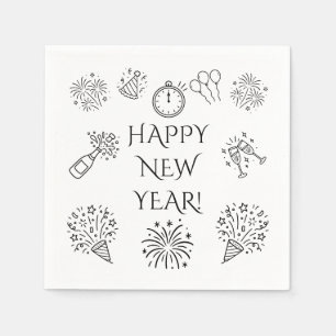Whimsical Doodles Happy New Year Napkin
