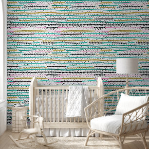 Whimsical dotted stripes wallpaper