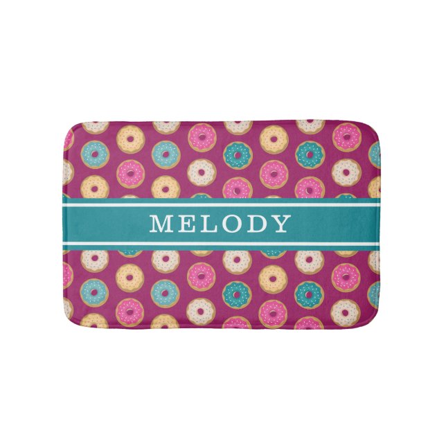 Whimsical Doughnut Pattern on Purple Bath Mat (Front)